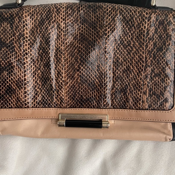 DVF Genuine Leather Snakeskin Print Satchel Bag - Black & Tan - Picture 5 of 16